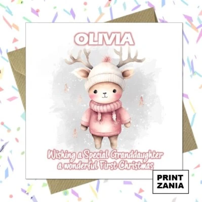 Personalised Girls On your First Christmas Card Daughter Granddaughter Niece GF - Image 1 of 4