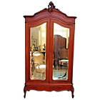 Antique French Armoire Beveled Mirror Doors Carved crown Bottom drawer