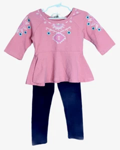 Gymboree  & U*Kids Toddler 5/6 Jean Leggings Peach Embroidery Shirt Boho Top - Picture 1 of 8