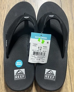 REEF Men's Fanning Flip Flop Black - RF002026BLS, Black Silver W BOTTLE OPENER - Picture 1 of 5