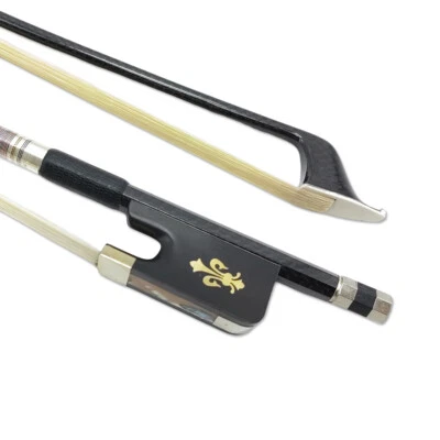 Cello Bow 4/4 Braided Carbon Fiber stick with ebony frog Natural Bow Hair - Image 1 of 4