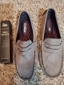Gray Suede Leather Loafers Shoes 10 US 44 EU Slip On - Picture 1 of 1