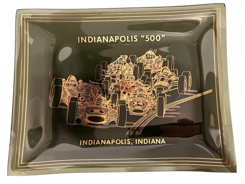 Indianapolis 500 Glass Ashtray Plate Mid Century Modern. Excellent Cond. 9”x7” Cover