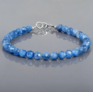 Handmade Schmuck Natürlich Kyanit Edelstein 5mm Beads 925 Sterlingsilber Armband - Picture 1 of 4