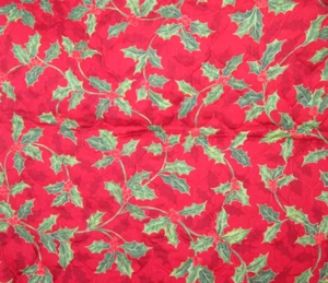 Vintage Quilted Fabric Christmas Red Holly VIP Cranston 44" x 2 1/4" Yd Sewing - Picture 1 of 6