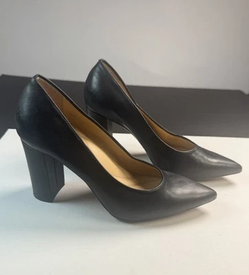 Antonio Melani Womens Size 7.5 M Black Leather Pointed Toe Block Heel Shoes Work - Image 1 of 4