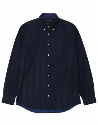 TOMMY HILFIGER Mens Regular Fit Shirt Large Navy Blue Polka Dot Cotton AQ09 - Image 1 of 4