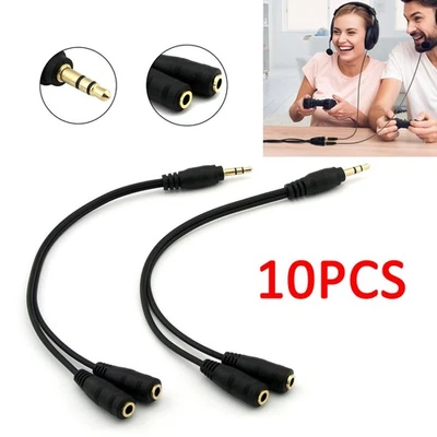 3.5mm AUX Audio Mic Splitter 1 Male to 2 Female Gold Plated Headphone Cable - Image 1 of 4