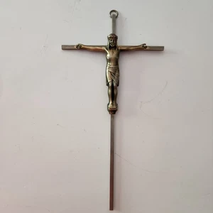 Vintage Bronze & Brass 10" Catholic Wall Mount Crucifix Cross Jesus - Picture 1 of 5