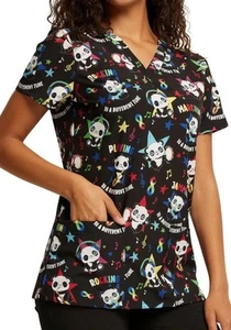 NWT Dickies Scrub Top L Black Rainbow Pandas Autism Awareness Scrubs Nurse New - Picture 1 of 10