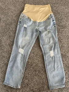 Women’s Time and Tru Maternity Jeans Pants Denim Blue Distressed Sz Medium 8-10 - Picture 1 of 8