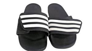 Adidas Sandals Mens 7Adilette Comfort Adjustable Slide Black White Open Toe - Picture 1 of 7