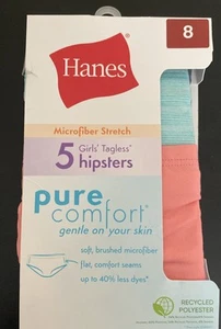 Hanes Girls 5 Pack Pure Comfort Micro Fiber Hipsters Underwear Size 8 - Picture 1 of 2