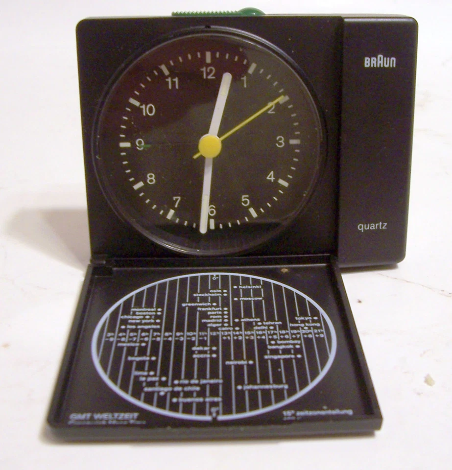 VINTAGE BRAUN AG TYPE9 WORLD TRAVEL ALARM CLOCK POCKET SIZE Parts or Repair Only - Image 1 of 4