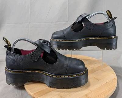 Dr Martens X Lazy Oaf Bethan Mary Jane W 9 Mary Janes Pisa Leather Bow Heart Blk - Image 1 of 4