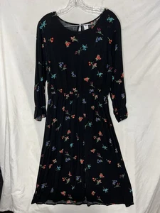 Old Navy Damen Schwarz Langarm Pullover Midi Swing Kleid Floral Größe XL - Bild 1 von 6