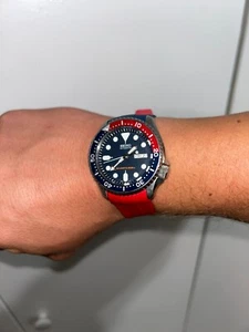 22mm NAVY/RED Vulcanized Caoutchouc rubber Strap SEIKO - Picture 1 of 10