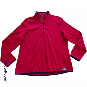 Maglione LL Bean 1/4 zip pullover top in pile - rosso con bordo navy - donna XL - Foto 1 di 10