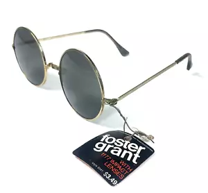 Occhiali da sole vintage Foster Grant FF77 oro tondo bordo metallo USA con etichette 13D - Foto 1 di 9