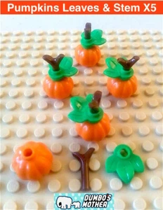 Lego Orange Pumpkin Green Leaves Halloween Fall Pumpkin Patch Minifigure food X5 - Picture 1 of 1