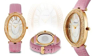 NEW Jeanneret 10058 Women Isabella Collection Swarovski Light Pink Leather Watch - Picture 1 of 1