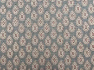 Khadu Fabric linen BLUE RED Modern Block Print Curtain Blind Upholstery - Picture 1 of 7