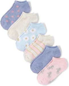 the Children's Place Infant Baby Girls 6-Pack Ankle Socks Floral Horse / Blue L - Picture 1 of 5