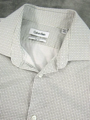 Calvin Klein Sz 16 34/35 Slim Fit Shirt Non-Iron Geometric Black White Long Slv - Image 1 of 4
