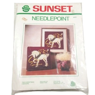 Vintage Sunset Christmas Unicorn Horse Needlepoint Pillow Wall Hanging Kit 6050 - Image 1 of 4
