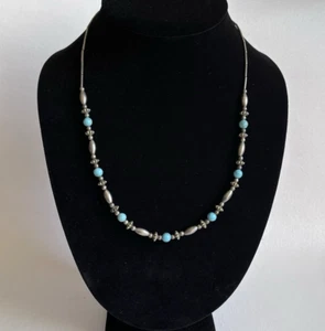 Vintage Blue Green Turquoise Silver Tone Southwestern Beaded Choker Necklace - Picture 1 of 6