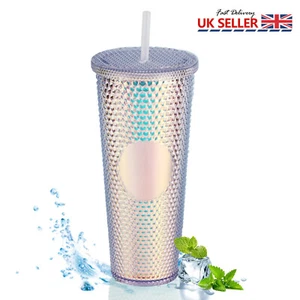 Gradient Diamond Studded Tumbler Cold Cup Water Tumbler With Lid & Straw 710ml - Picture 1 of 19