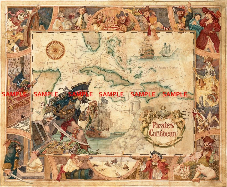 Póster mapa de Piratas del Caribe de Disney 11" x 13"   Foto 1 de 1