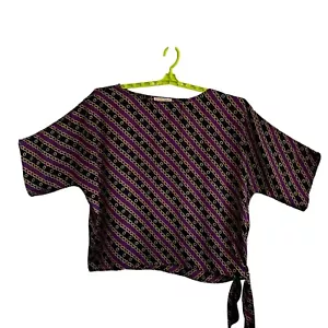 Top Michael Kors donna 2x boxy stampa viola dolman manica cravatta vita look a strati - Foto 1 di 8