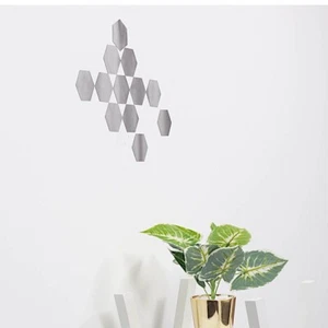 Hexagon 12 Silver 5" MIRROR STICKERS Acrylic WALL DECALS Dorm Rooms Decorations - Picture 1 of 9