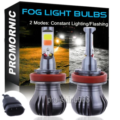 2x H8 H9 H11 White Yellow Amber LED Headlight Bulbs Kit Fog Light Flash Blinking - Image 1 of 4