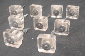 set of 9 VINTAGE ART DECO CRYSTAL GLASS CABINET DOOR DRAWER PULL KNOB HANDLE - Picture 1 of 11
