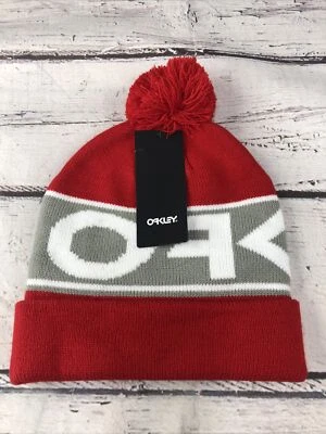 Oakley Adult Pom Beanie Wanderlust Blackout Snowboarding Ski/Snowboard Red/Gray - Image 1 of 4