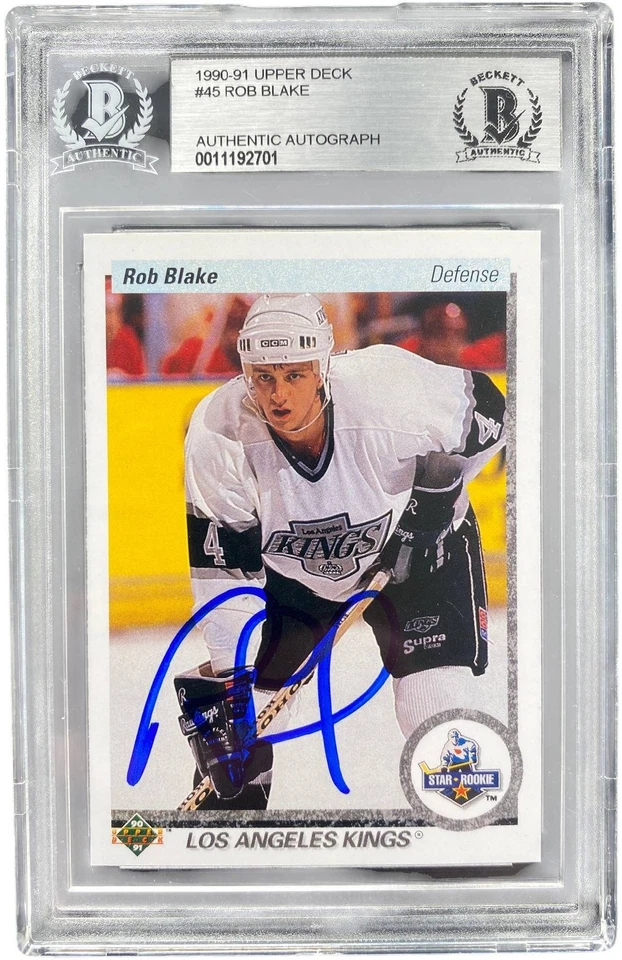ROB BLAKE ASSINADO 1990/91 DECK SUPERIOR CARTÃO DE CONTROLE REMOTO NOVATO #45 BECKETT BAS - Imagem 1 de 1