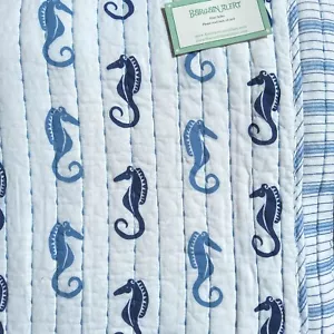 Sigrid Olsen Seahorse Beach King Quilt w/ Shams Blue White Reversible Stripe NEW - Picture 1 of 5
