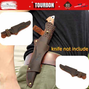 TOURBON Leather Knife Sheath Fixed Blade Knives Fire Starter Carry Belt Holster - Foto 1 di 24