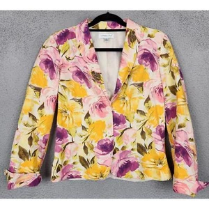 COLDWATER CREEK Blazer Womens Small Yellow Floral 2 Button Silk Linen Colorful - Picture 1 of 7