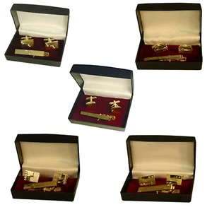 Krawattennadel Manschettenknöpfe 5er Set vergoldet PORTOFREI Geschenkset Herren - Picture 1 of 1