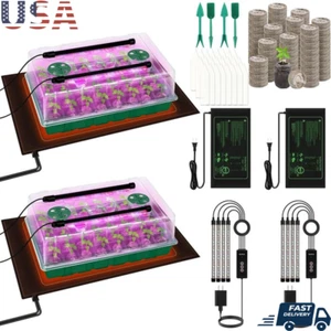 40-Cell Seed Starter Kit 2 Sets W/ Grow Light Heat Mat Soil Labels Tools New - Picture 1 of 8