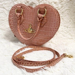 Vivienne Westwood 2Way Hand Tasche Schultertasche Krokodilprägung Rosa Herz - Bild 1 von 14