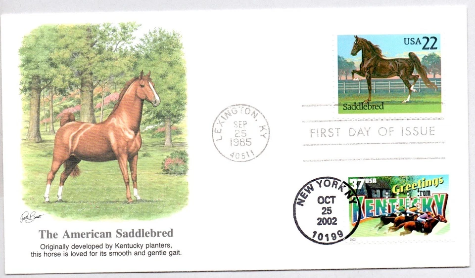 #2155 SADDLEBRED HORSE #3712 GREETINGS FROM KENTUCKY NAKANO PERFINS FDC - Image 1 of 1