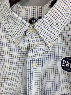 Izod Premium Dress Shirt 2XL Natural Stretch Blue White Check Long Sleeve NEW - Image 1 of 4
