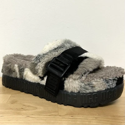 UGGs Fluffita Slides Womens 8 Cali Collage Sheepskin Wool Flatform Chunky Fuzzy - Image 1 of 4