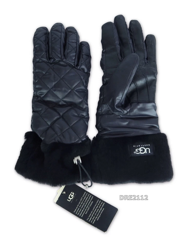 UGG Quilted Fontaine Glove Black Fur Gloves Womens Size L/XL *NWT* - Image 1 of 1