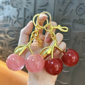 Fashion Red Cherry Keychain Cherries Pendant Keyring For Women Jewelry Bag Decor - Picture 1 of 16