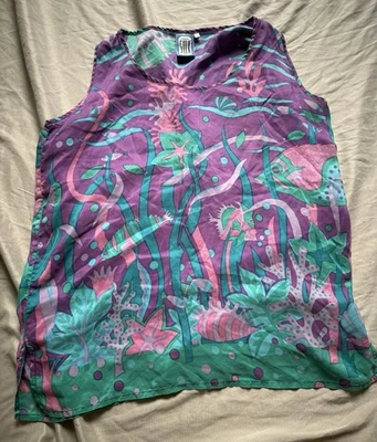 Camiseta sin mangas vintage de seda bajo el mar años 80 sensual seda Caribbean Club XL 100 % seda Foto 1 de 4